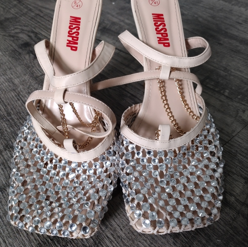 Sequin Nude Mesh High Heel Pumps